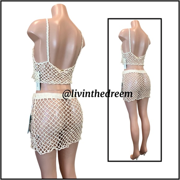 BEACH BUNNY Bianca Tank & Mini Skirt - Ivory Large Set $158 - Picture 6 of 16